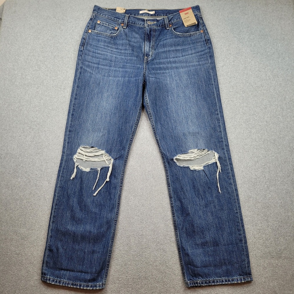 Levi's Low Pro Straight Jeans Womens 32x30 Blue Distressed Destroyed Denim